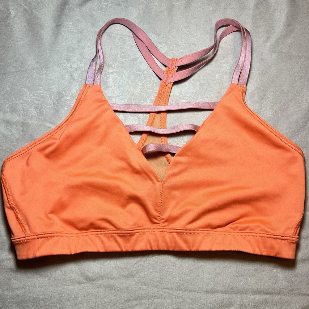 Victoria Secret Neon Orange Sports Bra Mesh Racerback Size M Wireless Pullover